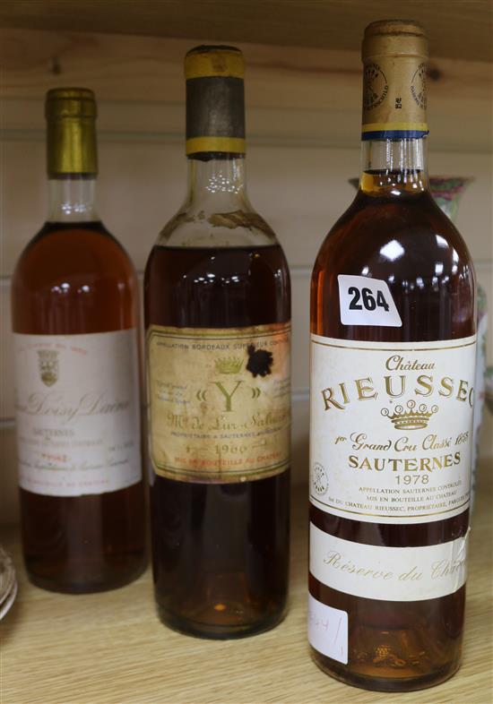 Three bottles of sauternes - Ch. Yquem Y 1966, Ch. Rieussec 1978 & Ch. Doisy-Daene 1982